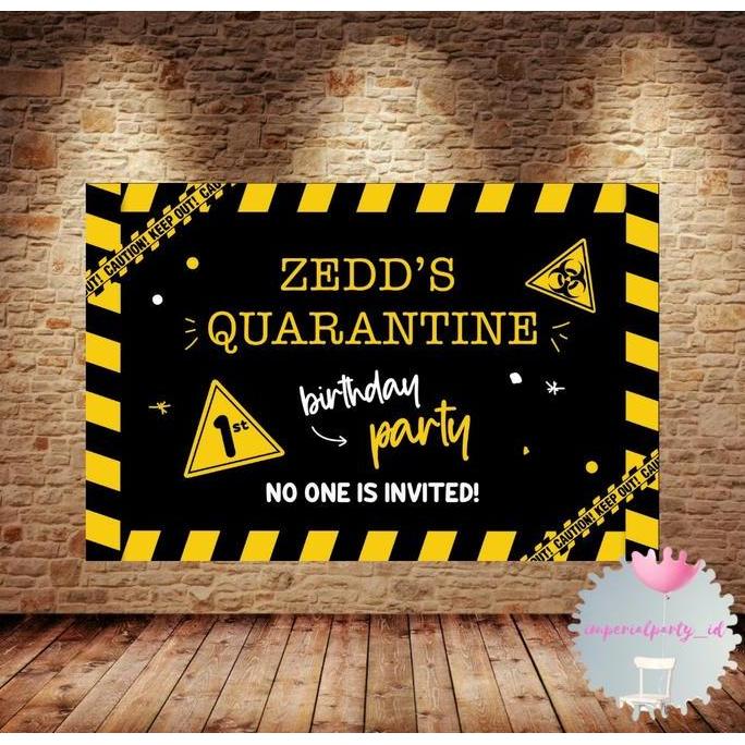 Diskon Custom Backdrop Banner Spanduk Happy Birthday Quarantine Party Isolasi