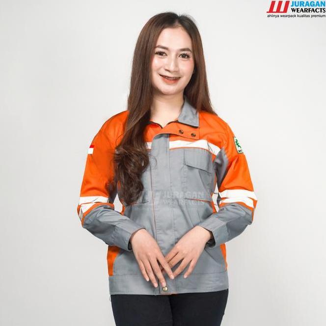 Wearpack Safety Baju Seragam Kerja Atasan Panjang Pria Wanita Model Semi Jaket Warna Orange Kombinas