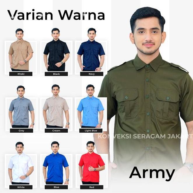 Pdl Pendek Baju Kemeja Seragam Kerja Pakaian Dinas Lapangan Hijau Army Bordir