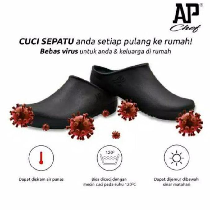 Ap Chef Hitam & Putih Size 38 - 45 - Sepatu Ap Chef - Sepatu Koki - Sepatu Ap Chef
