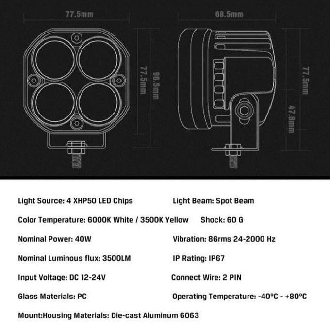Lampu tembak worklight 4 mata LED 40W Putih/Kuning Terlaris