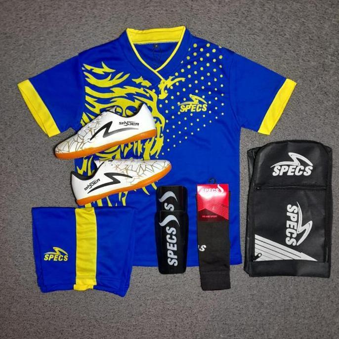 Migunani Paket Satu Set Sepatu Futsal Anak Kecil Bonus Baju Kaos Kaki Deker Tas Keren Paket Komplit 