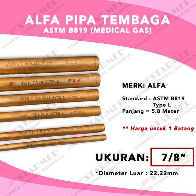 Alfa Pipa Tembaga Batangan Astm B819 7/8" - Pipa Gas Medis