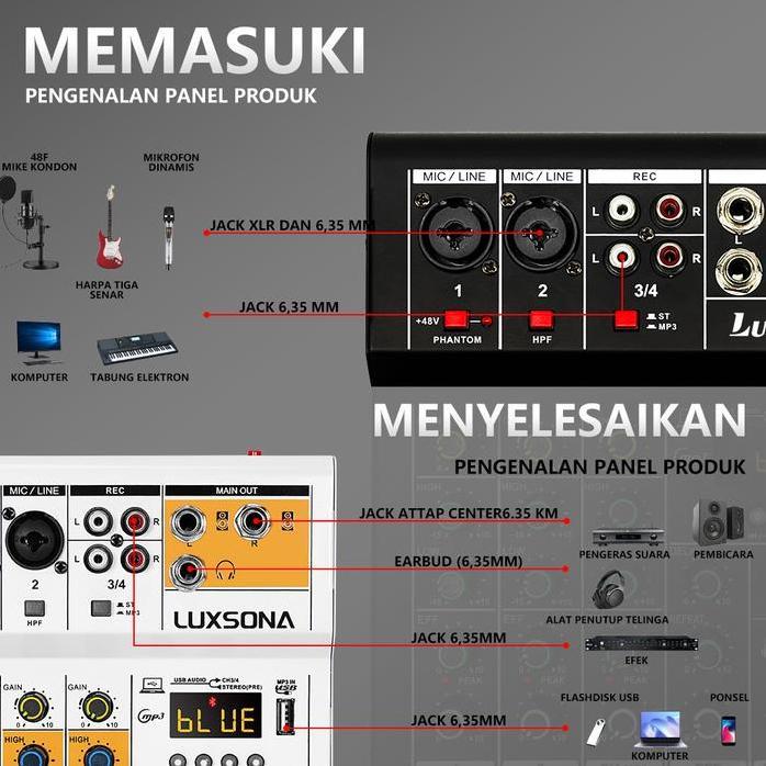 Luxsona Audio Mixer 4 Saluran/Mixer Dengan Reverb Bawaan/Mixer Audio /Misker Mini Premium Promo
