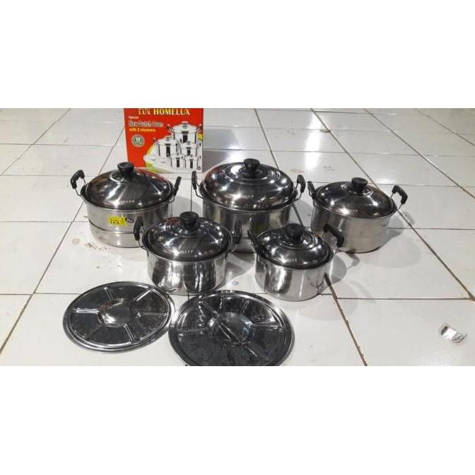 Panci set Dutch Oven steamer Homelux tutup Stainles