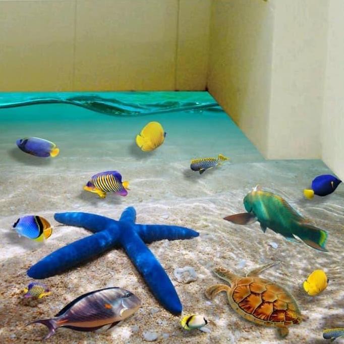 Promo Stiker Lantai / Floor Sticker (3D): Aneka Hewan / Binatang Laut Cod