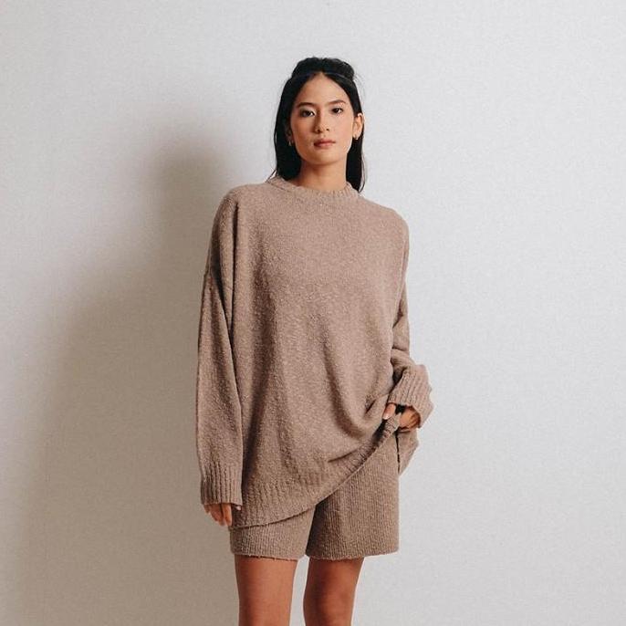 Grosir Noir Sur Blanc Popcorn Pullover Brown