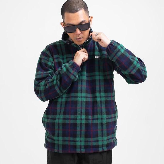 Murah Mocking Truth - Plaid Green Halfzip Jacket Sherpa