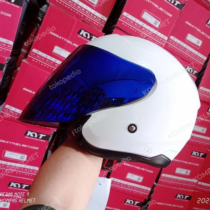 KYT HELM KYOTO SOLID WHITE VISOR VENOM IRIDIUM BLUE HARGA TERMURAH Terlaris