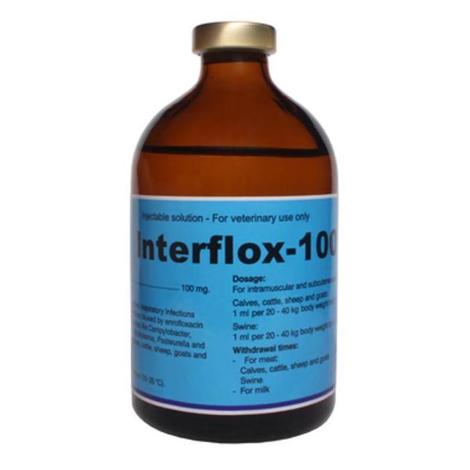 Obat injeksi flu & infeksi saluran pernafasan hewan (Interflox 100 ML) [terbaik]