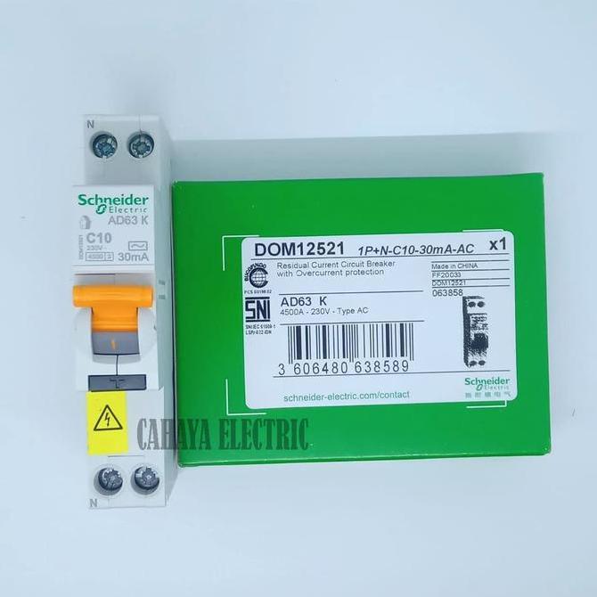 Murah ELCB RCBO SLIM DOMAE SCHNEIDER 1P 6A 10A 16A 20A Non COD
