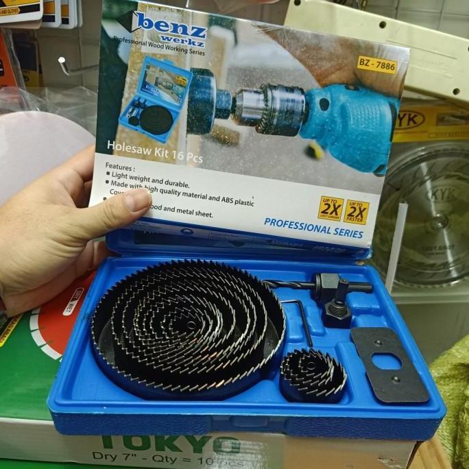 benz hole Saw set 16pcs / mata hole Saw kayu set benz 16pc / mata bor kayu bulat benz promo