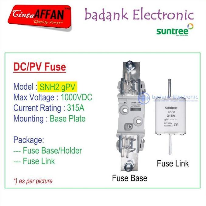 315A - SUNTREE SNH2 gPV 1P 1000V DC Fuse Base/Holder + Fuse Link PV
