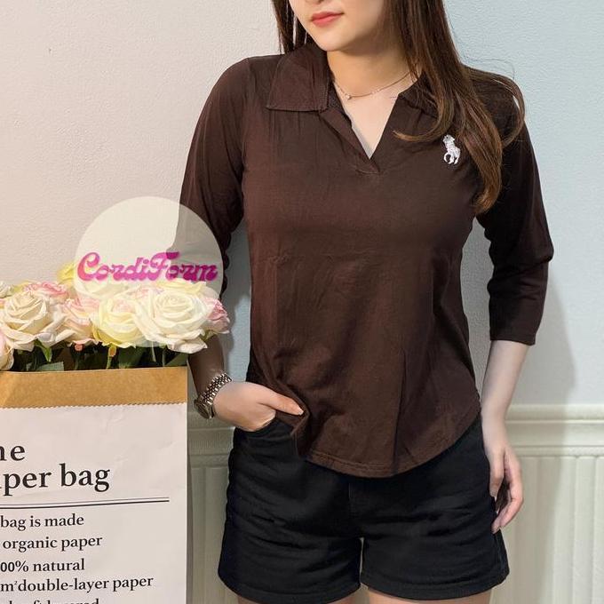 DB224 >> Kaos Oversize Embroidery Kerah V Oval / Kaos Jumbo Oval Wanita Bordir #73