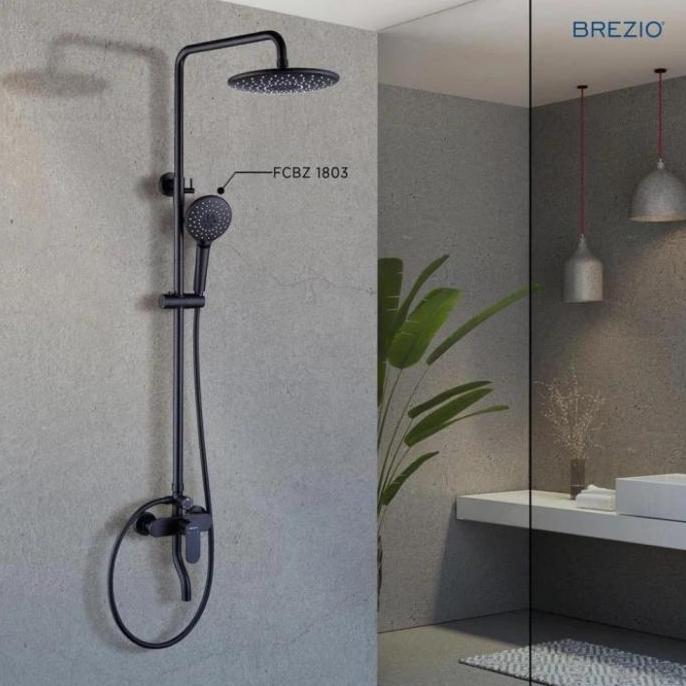 BREZIO FCBZ 1803 SHOWER SET TIANG MATT BLACK HITAM COLUMN