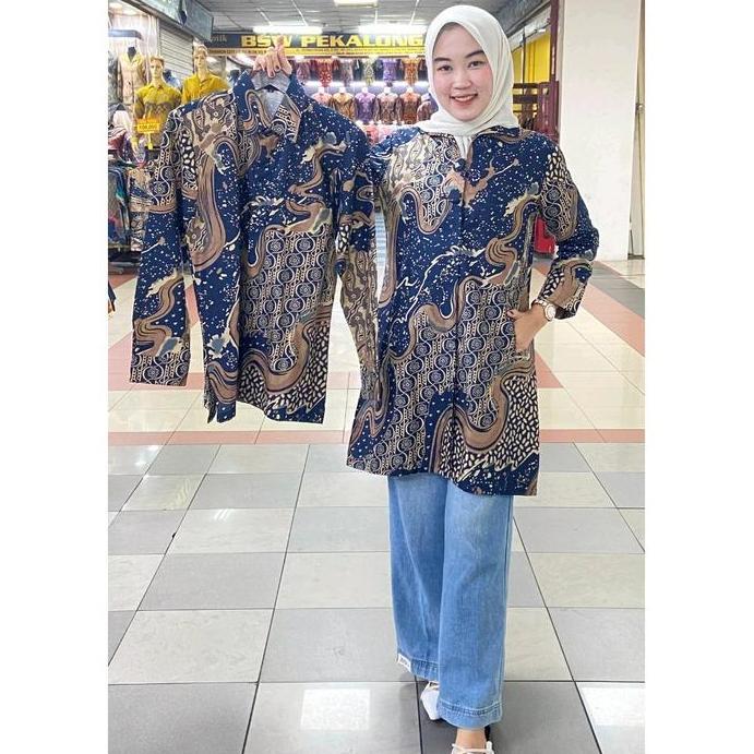DV254 - Batik couple bahan kattun solo full lapisan furing trikot R11 warna biru elektrik