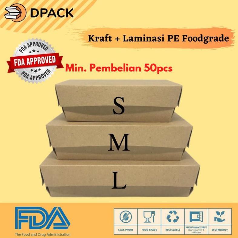 Bisa Cod Min.50Pcs | Kotak Makan Kertas Selip Polos | Lunch Box | Kemasan Makanan Eco Kraft | Box Ay