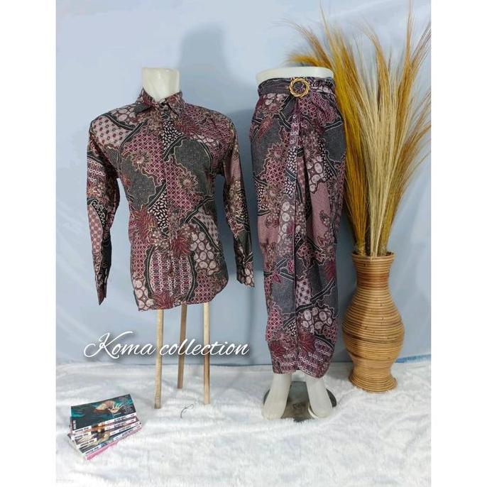 DV392 >> Baju Kemeja Batik Set Couple Rok Lilit Batik moderen / Kemeja Batik pria / Bawahan wisuda K