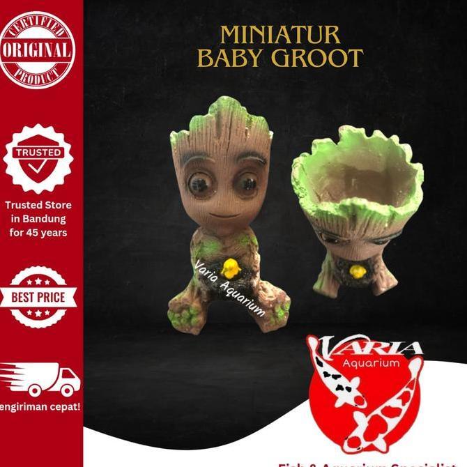 Miniatur Baby Groot - Hiasan Fiber Aquarium Aquarium Baby Groot