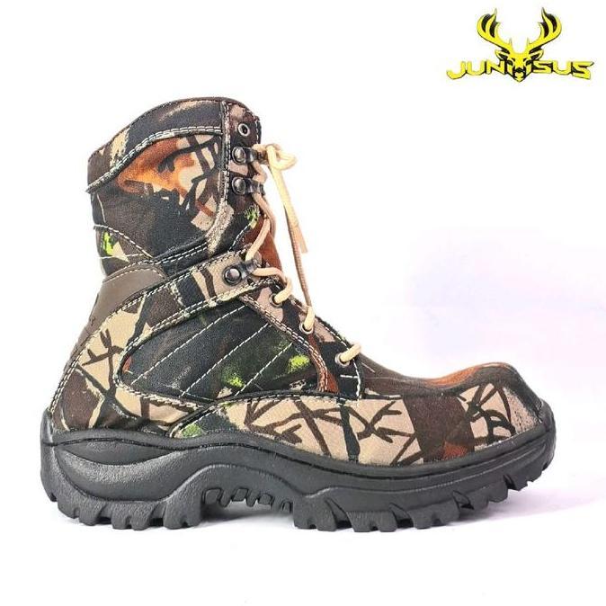 JUNSUS Sepatu Safety Pria Camo 9Inc Model Boots Ujung Besi Warna Army/Camo spatu PDL TNI Kerja Shoes