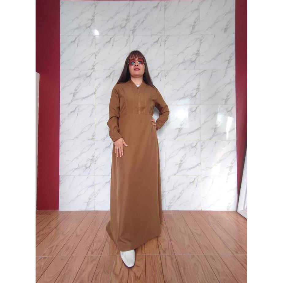 Sofi 21 -Gamis  Kantong dua /Baju Buat Guru Warna Khaki/Pakaian kerja &Seragam Cokelat Katun premium