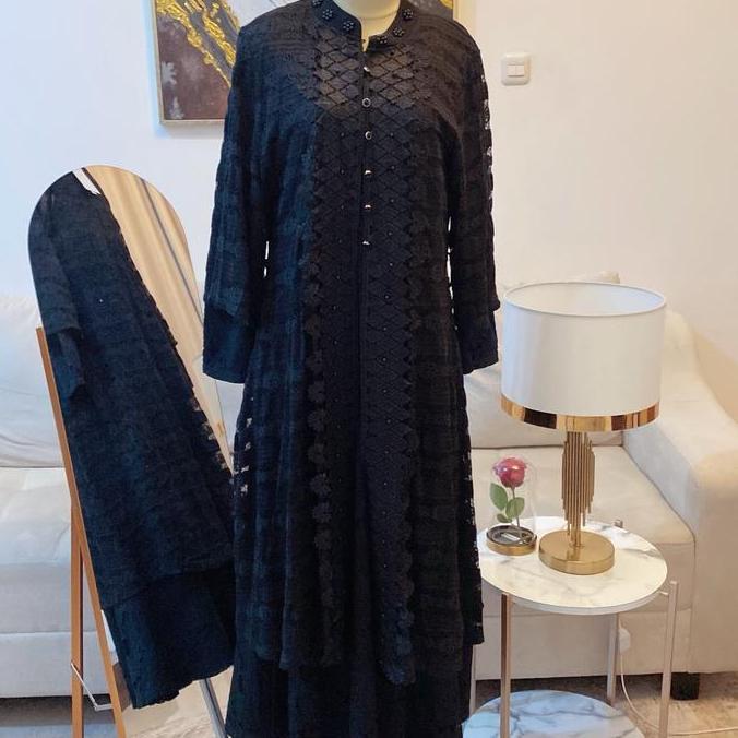Gamis brokat ghea y170 full black spesial rompi lepas  Muslim  Hitam Mewah Cantik Dress Wanita Baju 