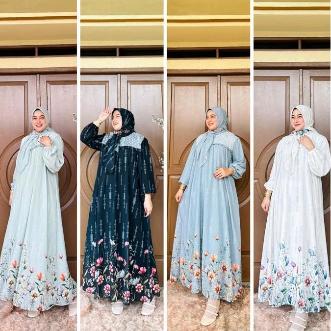 Gamis mercy premium motif bunga tulip Dress Muslim Wanita Terlaris