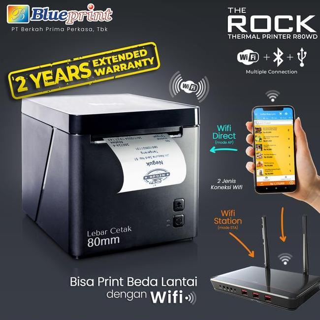 Thermal Printer Printer Struk Printer Kasir Desktop 80Mm Blueprint R80Wd Wifi Bluetooth Usb