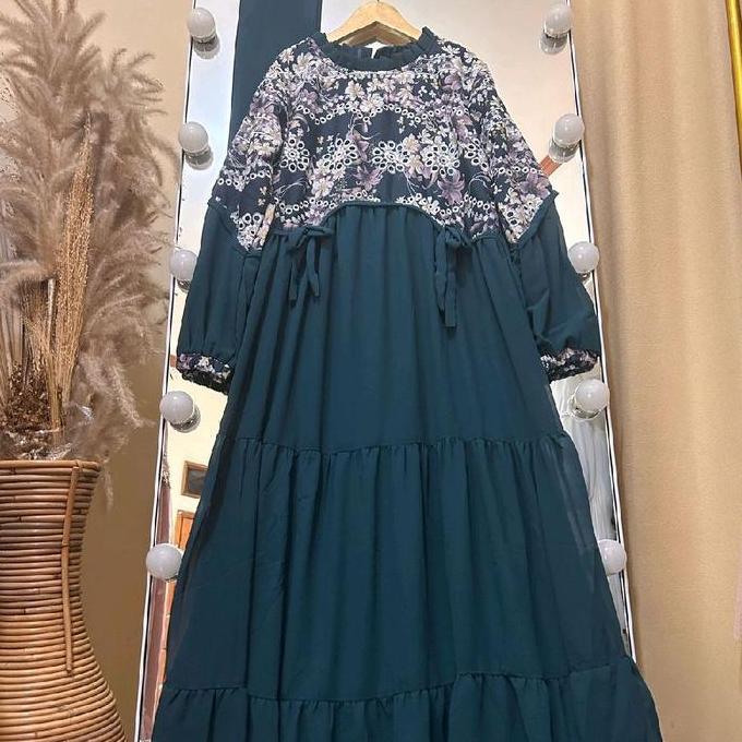 Delisha Gamis Muslim Hijab Anak Perempuan Bahan Ceruty Babydoll mix Katun Bordir/ Gamis Anak usia 3 