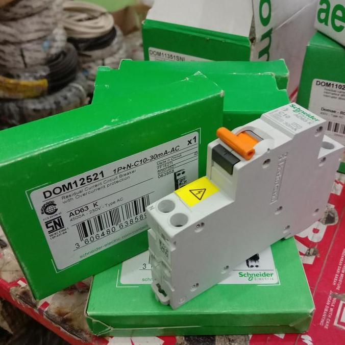 Murah rcbo slim DOM12521 1p+N 10a 30mA AC Schneider Original Non COD