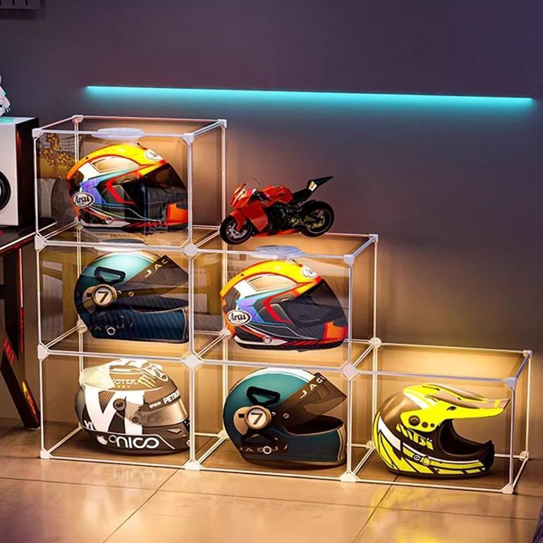 SALVO-RAK HELM /LEMARI HELM  PAJANGAN rak/Tempat Helm Rak/Transparant  display Lemari