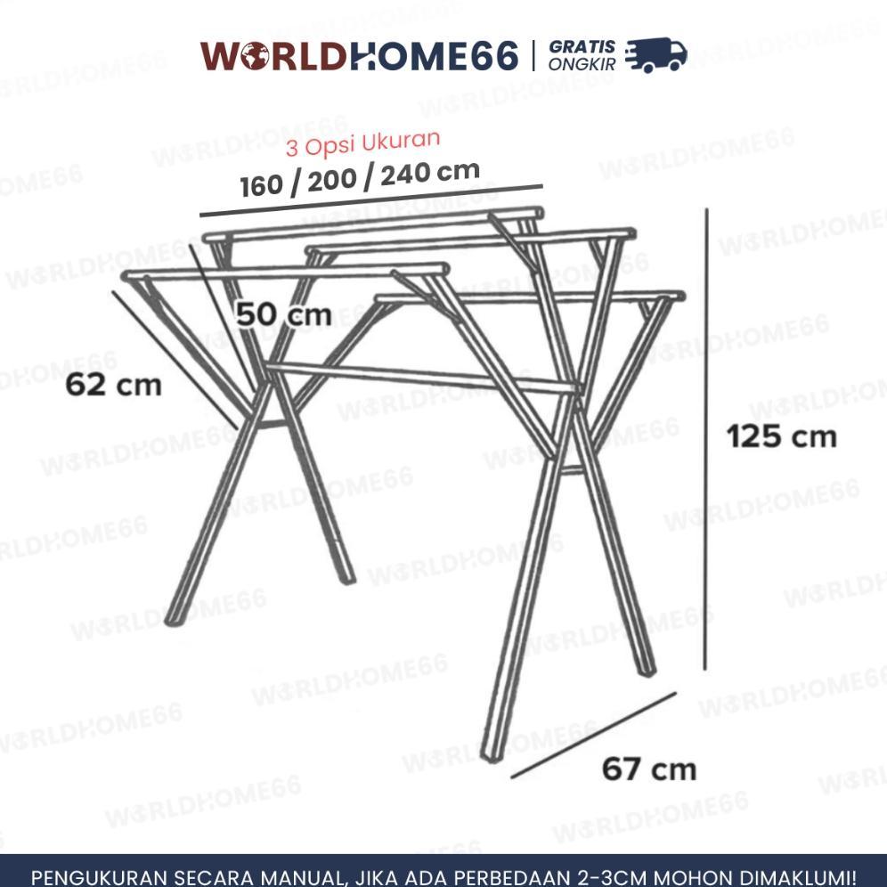 Worldhome Jemuran Lipat JUMBO Jemuran Pakaian Portable 5 Tiang Gantungan Baju Outdoor Besi Kokoh