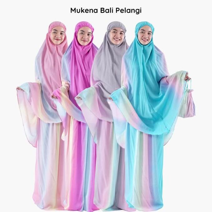 Mukena Bali Pelangi / Mukena Jumbo Motif Pelangi / Mukena Tye Dye Rayon Muslim Dewasa