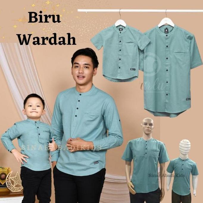 Qurlu - Kemeja Koko Dewasa/Anak warna biru WARDAH (Bisa couple ayah anak)
