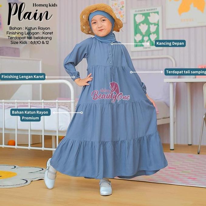 Gamis Anak Perempuan Homey Dress Anak Polos Dress Rayon Katun