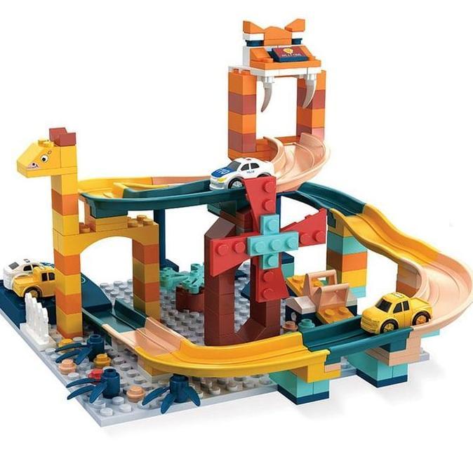 159pcs Mainan Balok Susun Mobil Rail Adventure Plastik