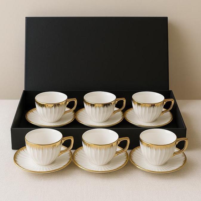 2shopgani - teacup set cangkir tatakan keramik white gold tea cup saucer hampers wedding