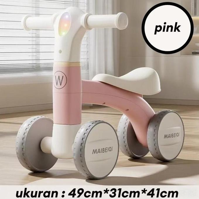 BEIGE STORE Sepeda Dorong Anak Balance Bike Bahan Ramah Kulit Bercahaya Musik Bayi 1-6 Tahun Toys Re