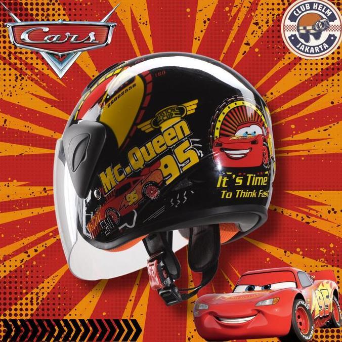 Helm Anak Junior Half Face Karakter Cars Mcqueen Hitam Untuk Sepeda Motor