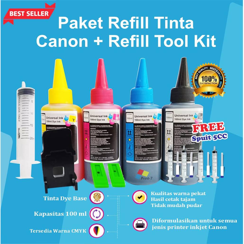Paket Tinta Infus Printer 4 Warna 100ml Refill Canon IP2770 MG2570s MG2577s