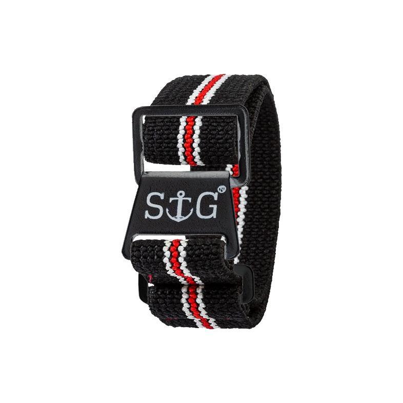 Tali / Strap Jam Tangan Strap Guy MN-BLK-WHT-RED-21B Black Nylon Dual Tone Stripe Black Folding Clas