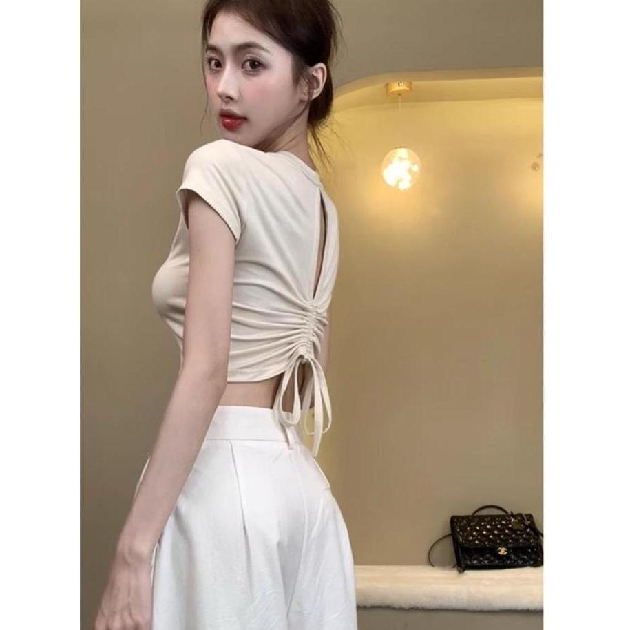 New- [PREMIUM]Berynette 0330 Crew Neck Slim Fit Cropped Stretchy T-Shirt (ALL SIZE) crop top bodysui