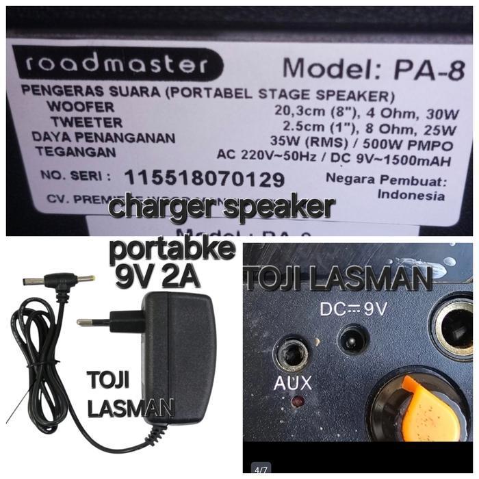 CHARGER 9V 2A  ROADSTAR SPEAKER PORTABLE  PORTABEL CASAN CHARGER COLOKAN ACCU AKI ADVANCE ADVAN CARG
