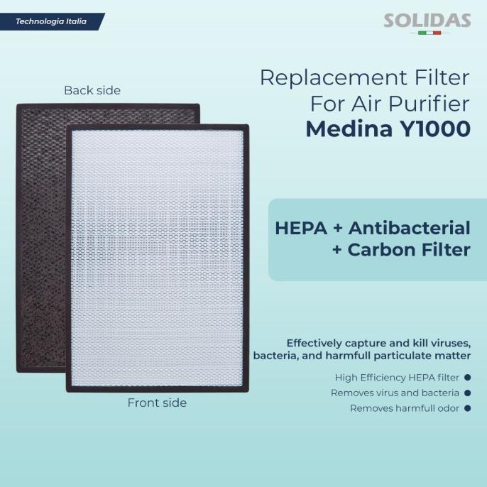 Solidas - Replacement Filter HEPA Portable Medina Y1000 /HEPA+Antibacteri+Carbon