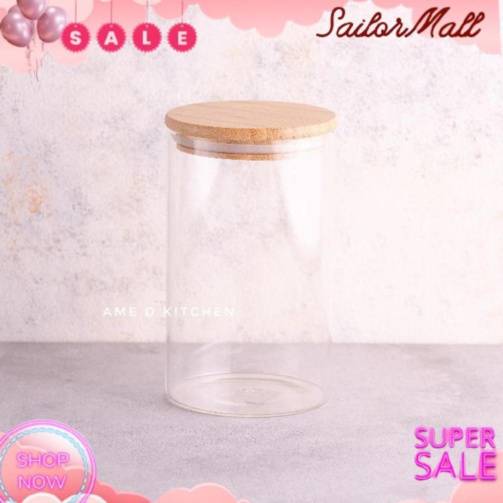 Grosir Toples Bijian Kaca Bening Tutup Kayu Medium