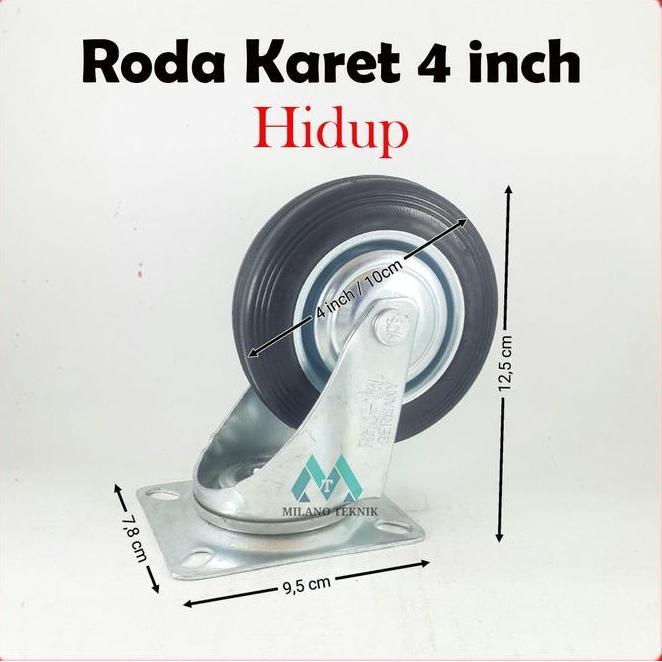 Roda Troli 4 Inchi 1Set(4Hidup) Roda Karet/Etalase/Gerobak/Trolley 4Inchi