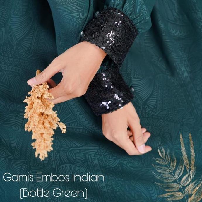 Gamis Embos Hermosa Motif Indian Warna Hijau Botol Terlaris