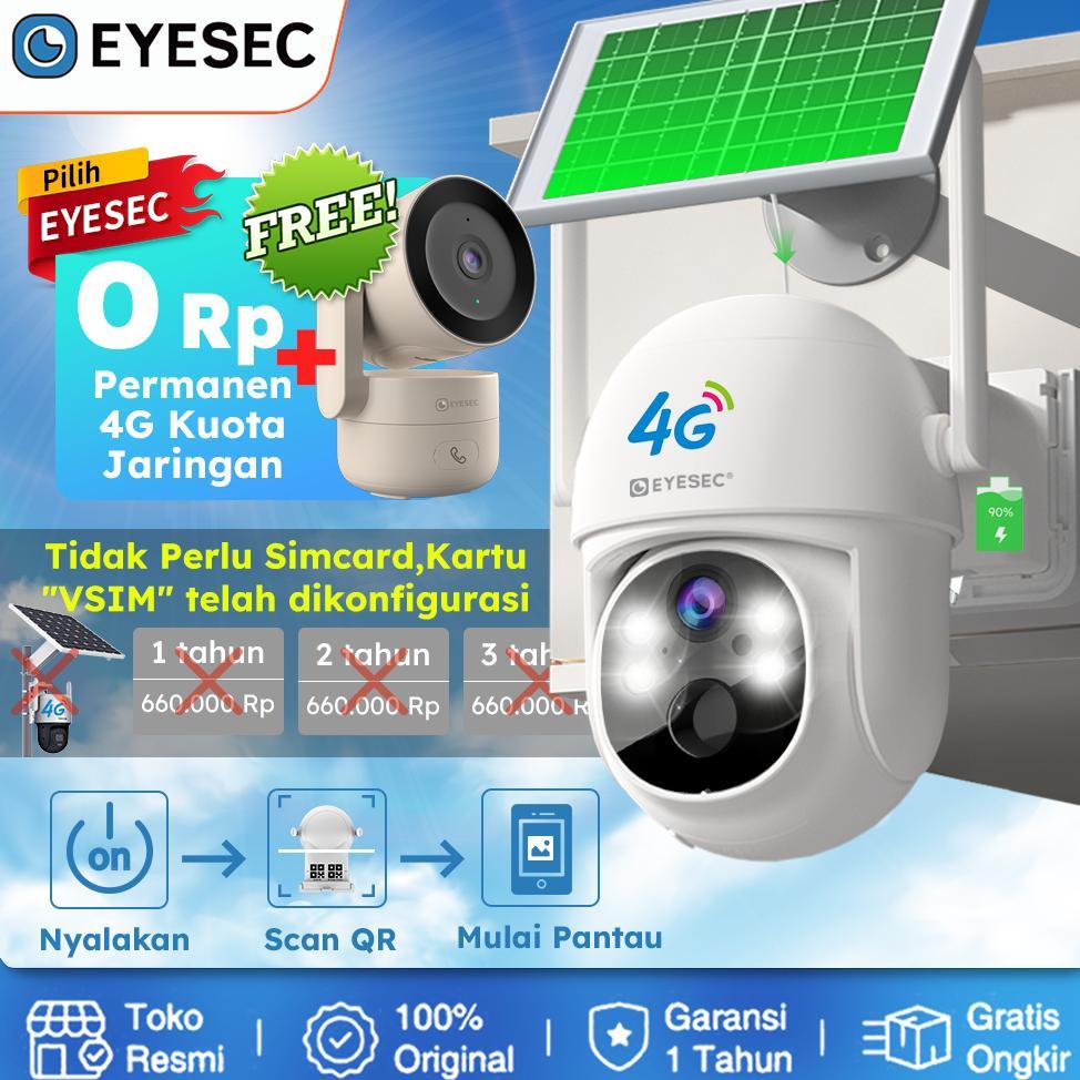 [Kuota 4G GRATIS Tanpa Batas] EYESEC CCTV 4G All Operator Tenaga Surya Outdoor Waterproof CCTV Garan