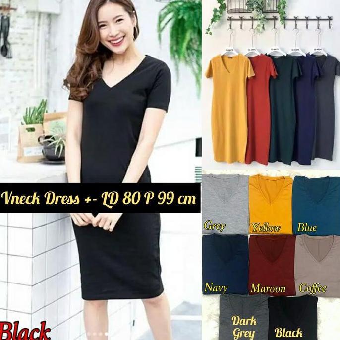 Vneck Dress Polos Midi Dress Kaos Daster Polos Daster Kaos Adem LD 80