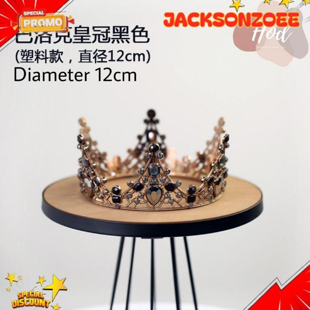 Unik Topper Bold Crown Black Silver Dark Gold Hiasan Birthday Cake Tiara Hitam Mahkota Kristal Warna